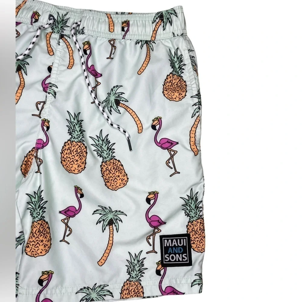 Maui And Sons Men’s Flamingo Print Lined Swim Trunks Size Small
